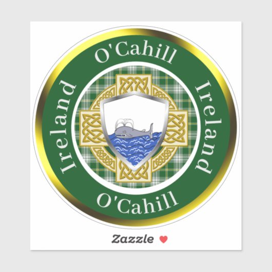 O'Cahill Irish Shield & Celtic Cross Personalized Sticker (Vel)