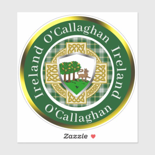 O'Callaghan Irish Shield/Celtic Cross Personalized Sticker (Vel)