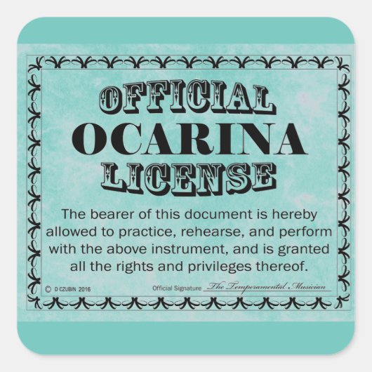Ocarina License Square Sticker (Voorkant)