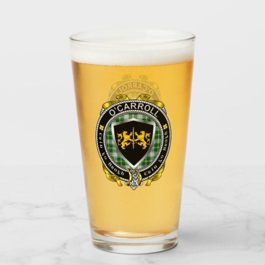 O'Carroll/Carroll Irish Shield Beer Glass Glas (Voorkant gevuld)