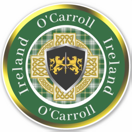 O'Carroll Irish Shield/Celtic Cross Personalized Sticker (Voorkant)