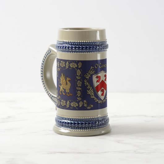 O'Casey/Casey Irish Shield Griffin Stein Bierpul (Voorkant links)