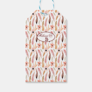 Occasion Girly Pink Floral Pattern Waterverf Cadeaulabel