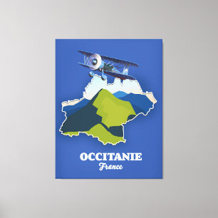 Occitanie Frankrijk reis kaart Canvas Afdruk