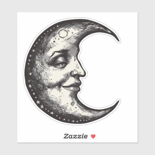 Occult Gotische Victoriaanse Maan Met Gezicht Sticker (Vel)