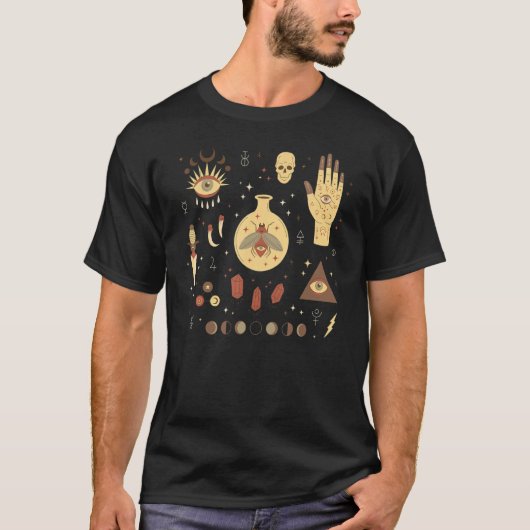 Occult Magic All Seeing Eye Moon Phase Skull Moth T-shirt (Voorkant)