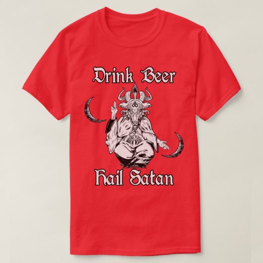 Occult Satanic Goth Horror Baphomet Drink Beer Hai T-shirt (Design voorkant)