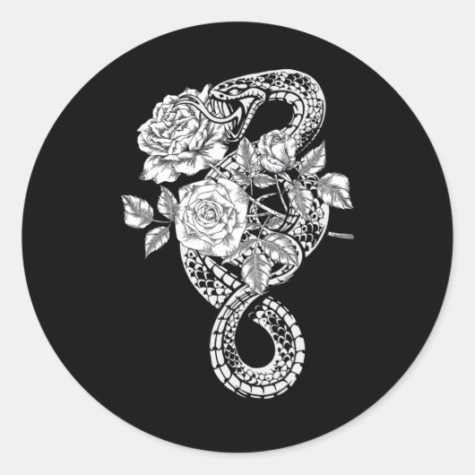 Occult Snake Rozen Wicca Gothic Witchcraft Ronde Sticker (Voorkant)