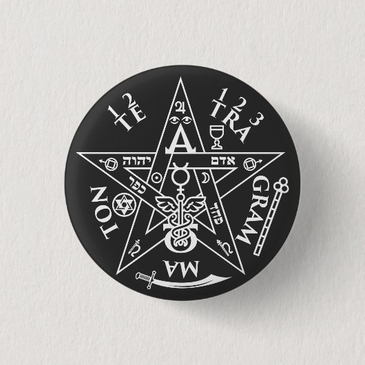 Occult Tetragrammaton Sigil T-Shirt Ronde Button 3,2 Cm (Voorkant)