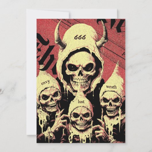 Occulte horror skeletten duivelszonden feestdagenkaart (Voorkant)