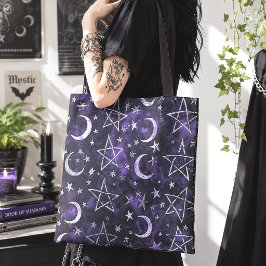 Occultistische gotische maan en pentagrammen tote bag