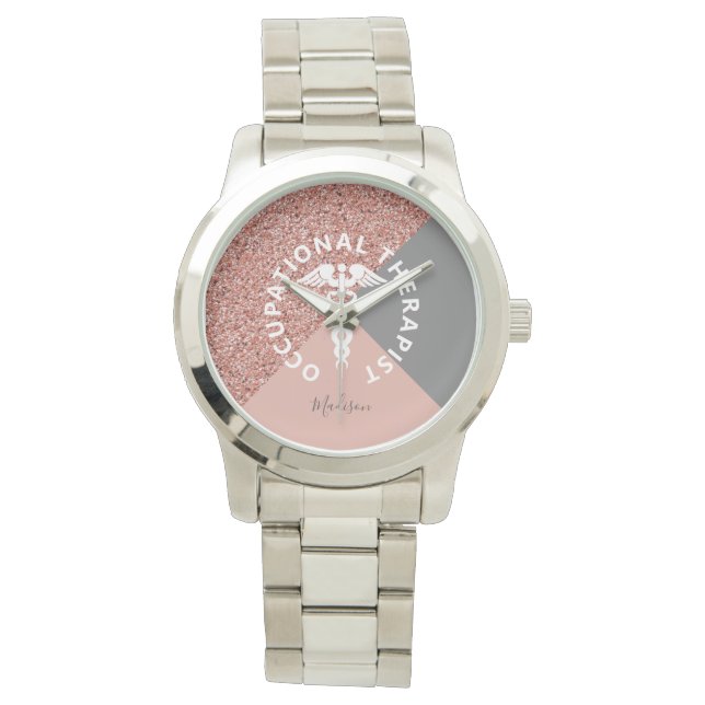 Occupational Therapist Roos Gold Glitter Monogram Horloge (Voorkant)