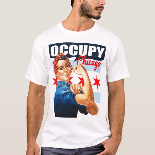 Occupy Chicago Rosie de Riveter t shirt (Voorkant)