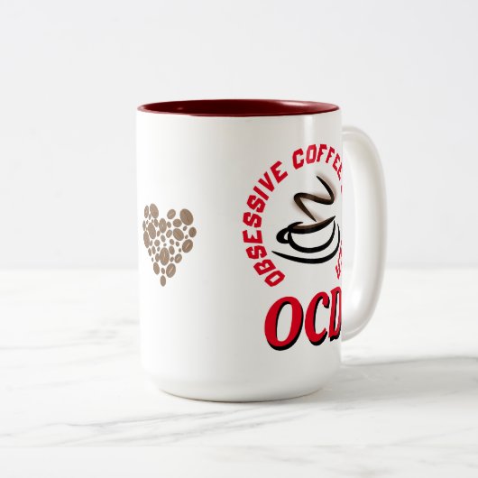 OCD/Obsessief Coffee Drinker Tweekleurige Koffiemok (Voorkant rechts)