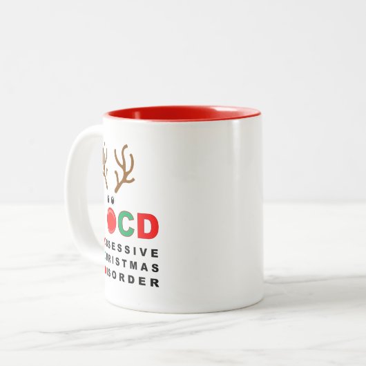 OCD Obsessief-kerstziekte grappige vakantie-mok Tweekleurige Koffiemok (Voorkant links)