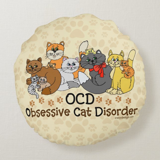 OCD obsessieve kat stoornis Rond Kussen (Achterkant)