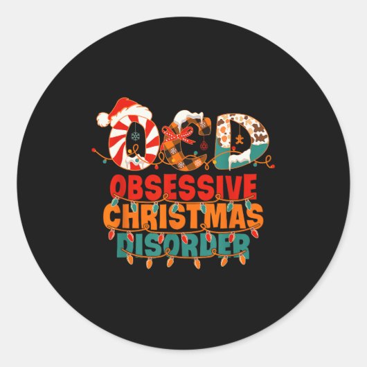 Ocd Obsessive Christmas Disorder Funny Christmas Ronde Sticker (Voorkant)