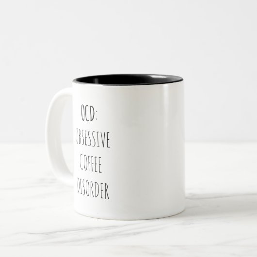 OCD OBSESSIVE COFFEE DISORDER/Funny Coffee quote Tweekleurige Koffiemok (Voorkant links)