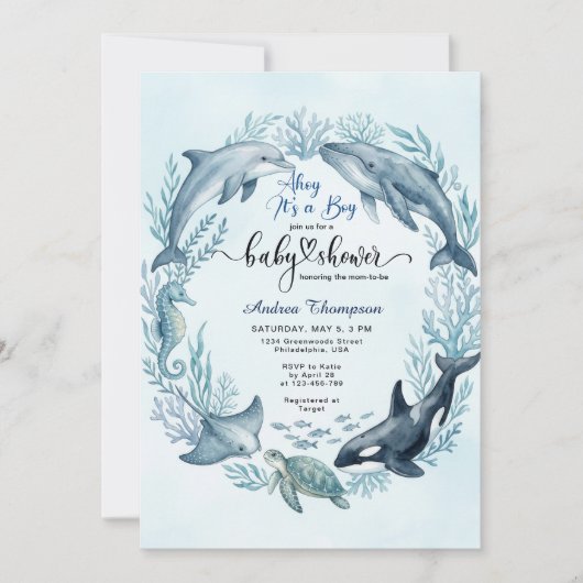 Ocea Babyshower Uitnodiging Walvis Dolfijn (Voorkant)