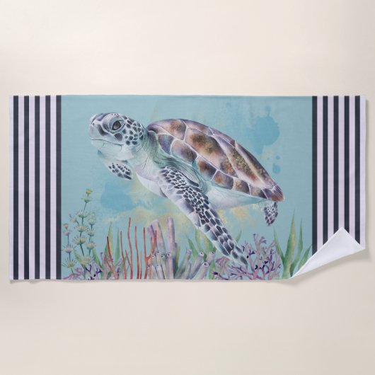 Ocea Zeeschildpad Strepen Strandlaken (Voorkant)