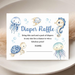 Oceaan Ahoy Baby Shower Jongen Blauwe Luier Raffle Informatiekaartje