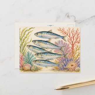 Oceaan Aquarel Geïnspireerde Postkaart - 5 Sardine
