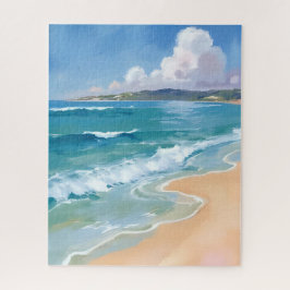 Oceaan Aquarel Golven Blauwe Zee Kust Schilderij Legpuzzel