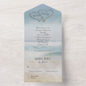 Oceaan Aquarel Met Hartjes All In One Uitnodiging (Binnen)