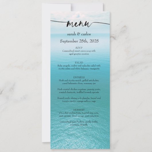 Oceaan Aquarel Strand Script Trouwmenu Kaart (Voorkant)