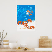 Oceaan Aquatisch  Schattige Krab Grappige Vis Post Poster (Keuken)