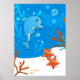Oceaan Aquatische Cute Dolfijn Zeester Poster