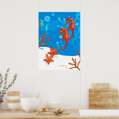 Oceaan Aquatische Cute Zeepaardje Zeester Poster (Keuken)
