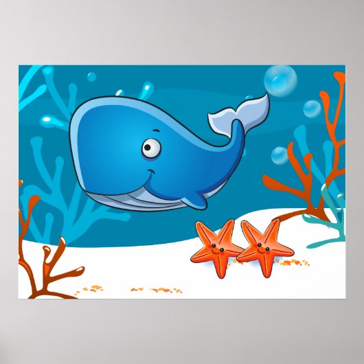 Oceaan Aquatische Lieve Walvis Zeester Poster (Voorkant)