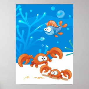 Oceaan Aquatische Moppige Krab Grappige Vis Poster