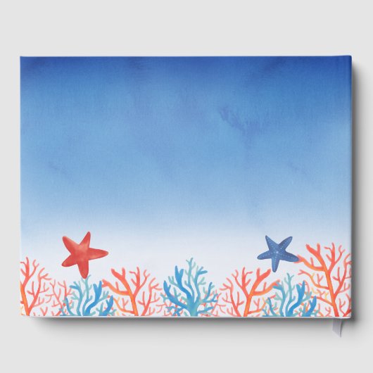 Oceaan Baby shower Waterverf Zeesterren Koralen Gastenboek (Achterkant)