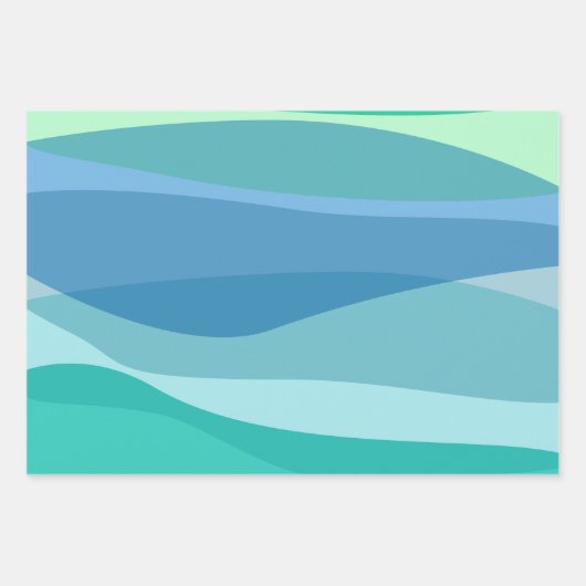 Oceaan Blauw en Groen Abstracte Vormen Esthetisch Inpakpapier Vel (Voorkant 3)