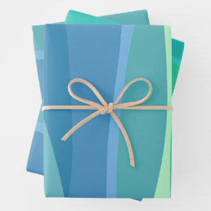 Oceaan Blauw en Groen Abstracte Vormen Esthetisch Inpakpapier Vel