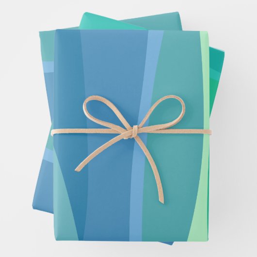 Oceaan Blauw en Groen Abstracte Vormen Esthetisch Inpakpapier Vel (In situ)