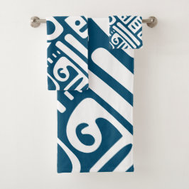 Oceaan Blauw en Witte Doodles 4 van 4 Bad Handdoek