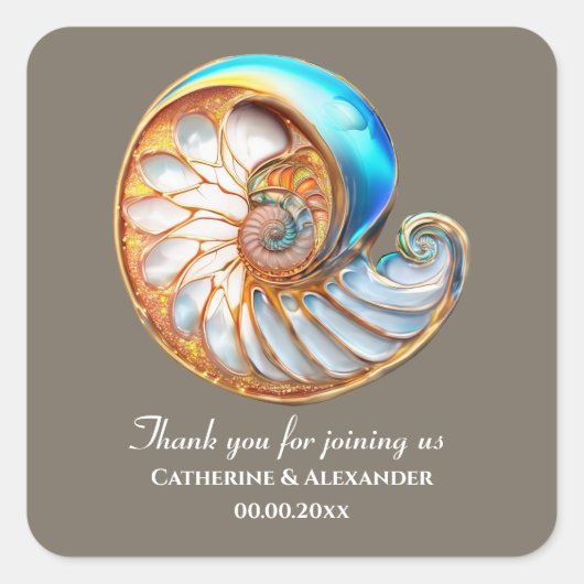 Oceaan Blauw Goud Conch Schelp Dank Je Wel Vierkante Sticker (Voorkant)