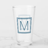 Oceaan Blauw Ontworpen Monogram Glas (Voorkant)