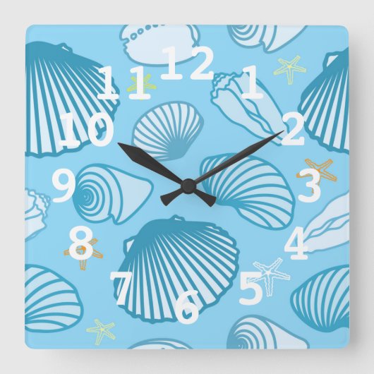 Oceaan Blauw Patroon Vierkante Klok (Voorkant)
