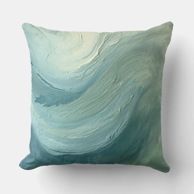 Oceaan Blauw Salie Groen Moderne Kust Golven Print Kussen (Voorkant)