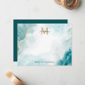 Oceaan Blauwgroen Blauw Gouden Waterverf Splash Mo Notitiekaartje (Voorkant / Achterkant in situ)