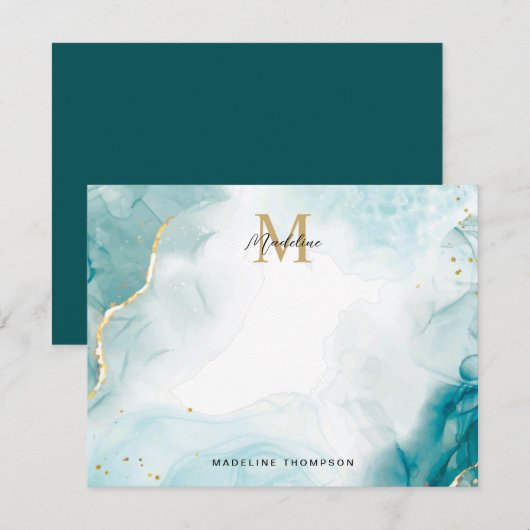 Oceaan Blauwgroen Blauw Gouden Waterverf Splash Mo Notitiekaartje (Voorkant / Achterkant)