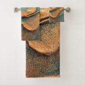 Oceaan Blauwgroen en Bronzen Abstracte Kunst Bad Handdoek (Insitu)