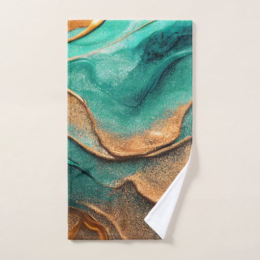 Oceaan Blauwgroen en Bronzen Abstracte Kunst Bad Handdoek (Handdoek)