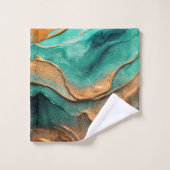 Oceaan Blauwgroen en Bronzen Abstracte Kunst Bad Handdoek (Wasdoekje)