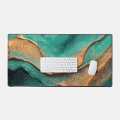 Oceaan Blauwgroen en Bronzen Abstracte Kunst Bureaumat (Keyboard & Muis)