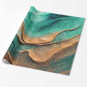 Oceaan Blauwgroen en Bronzen Abstracte Kunst Cadeaupapier